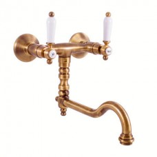 Morava Бронза смеситель умывальника стеновой с поворотным носом, темная бронза Morava Бронза смеситель умывальника стеновой с поворотным носом, темная бронза