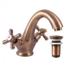 Morava Бронза смеситель умывальника с системой открывания стока, темная бронза Morava Бронза смеситель умывальника с системой открывания стока, темная бронза